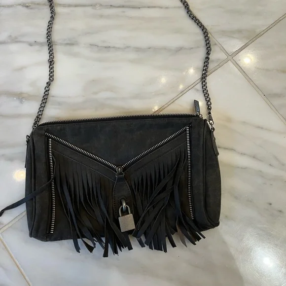 Gray suede bag with fringe - Picture 2 of 2